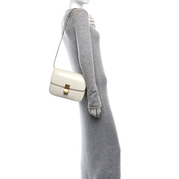 CELINE Spazzolato Calfskin Medium Classic Box Bag White