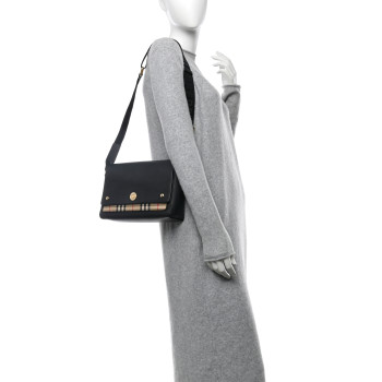 BURBERRY Grainy Calfskin Vintage Check Note Crossbody Bag Black