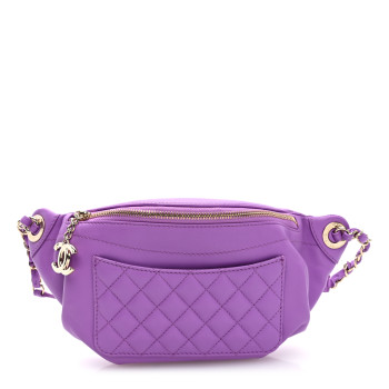 CHANEL Lambskin Quilted Waist Belt Bag Purple
