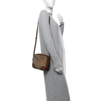 GUCCI Monogram Mini Bree Messenger Bag Beige Tabacco