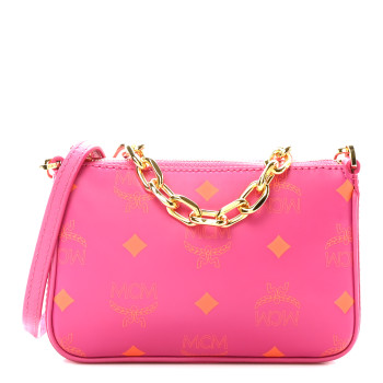 MCM Calfskin Color Splash Mini Pouch on Chain Pink