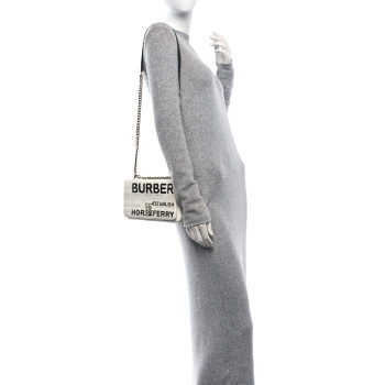 BURBERRY Patent Quilted Horseferry Print Small Lola Bag White