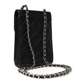 CHANEL Grained Calfskin Quilted CC Box Clutch With Chain  Black