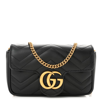 GUCCI Calfskin Matelasse Super Mini GG Marmont Shoulder Bag Black