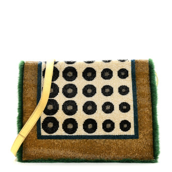 FENDI Metallic Calfskin Beaded Mink Studded Daisy Clutch Gold Multicolor