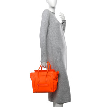 CELINE Drummed Calfskin Micro Luggage Fluo Orange