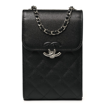 CHANEL Grained Calfskin Quilted CC Box Clutch With Chain  Black