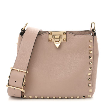 VALENTINO GARAVANI Pebbled Calfskin Mini Rockstud Flip-Lock Messenger Bag Poudre