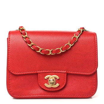 CHANEL Grained Calfskin Mini Square Classic Pure Flap Red