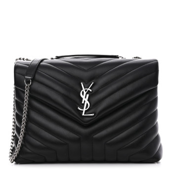 SAINT LAURENT Calfskin Y Quilted Monogram Medium Loulou Chain Satchel Black