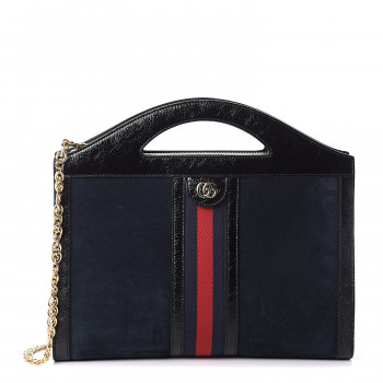 GUCCI Suede Patent GG Web Medium Ophidia Top Handle Chain Blue Black