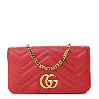 GUCCI Calfskin Matelasse GG Marmont Mini Bag Hibiscus Red