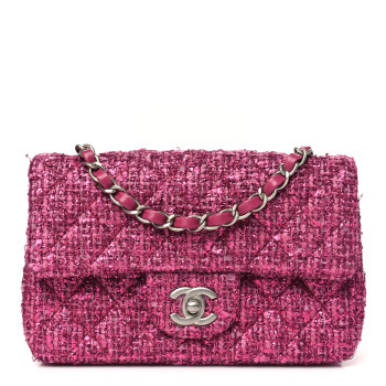 CHANEL Metallic Tweed Quilted Mini Rectangular Flap Pink