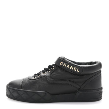 CHANEL Lambskin Logo Strap Sneakers 40 Black