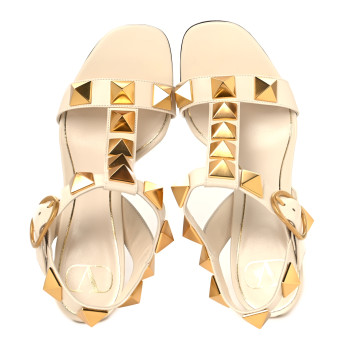 VALENTINO GARAVANI Calfskin Roman Stud 60mm Sandals 37 Light Ivory