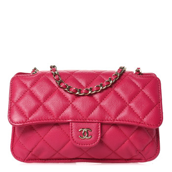 CHANEL Caviar Fabric Quilted Foldable Tote With Chain Pink Multicolor