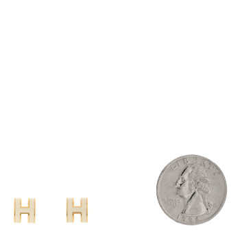 HERMES Gold Lacquered Mini Pop H Earrings White