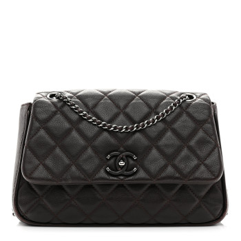 CHANEL Calfskin Quilted Medium Frame in Chain Flap Brown
