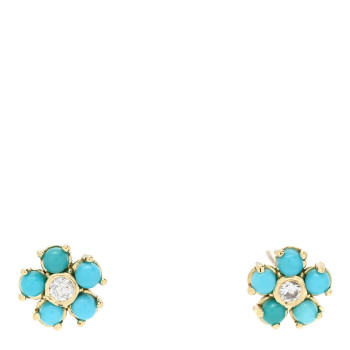 JENNIFER MEYER 18K Yellow Gold Diamond Turquoise Flower Stud Earrings