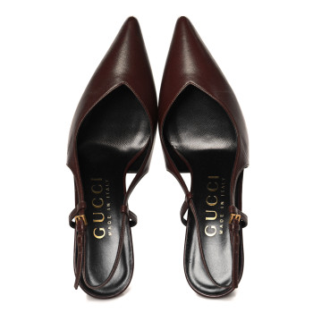 GUCCI Calfskin Slingback Pumps 36.5 Dark Brown