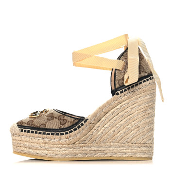 GUCCI Monogram Matelasse GG Marmont Ankle Wrap Platform 35/120mm Espadrille Wedges 35 Beige Ebony Black Sand Storm
