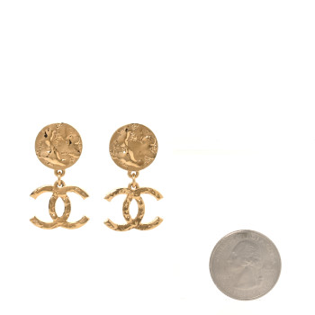 CHANEL Metal Disc CC Drop Earrings Gold