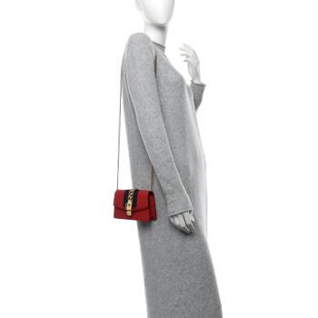GUCCI Calfskin Super Mini Sylvie Chain Shoulder Bag Hibiscus Red