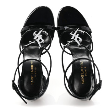 SAINT LAURENT Patent Cassandra 100 Ankle Strap Sandals 35.5 Black
