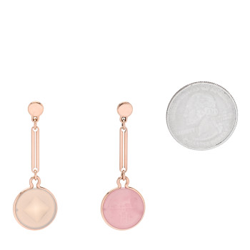 HERMES 18K Rose Gold Pink Chalcedony Grey Agate Ex-Libris Drop Earrings