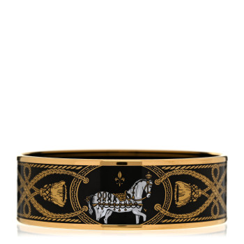 HERMES Enamel Printed Wide Grand Apparat Bracelet 70  Black