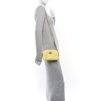 GUCCI Calfskin Matelasse Mini GG Marmont Chain Shoulder Bag Banana