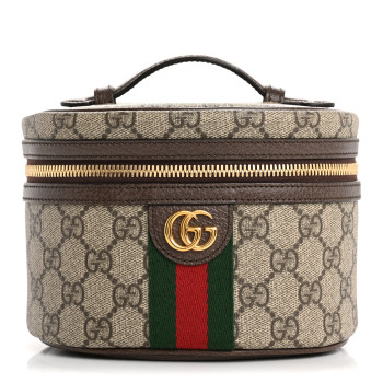 GUCCI GG Supreme Monogram Textured Calfskin Web Ophidia Vanity Cosmetic Case Beige Ebony New Acero