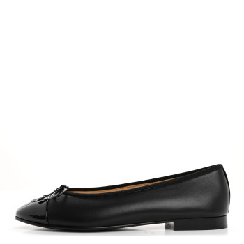 CHANEL Lambskin Patent Cap Toe Ballerina Flats 39.5 Black