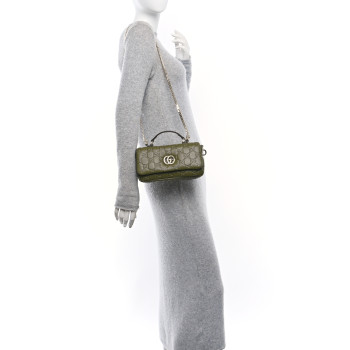 GUCCI Lambskin Embossed Mini GG Milano Top Handle Shoulder Bag Green