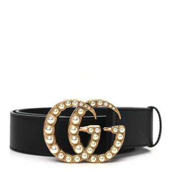 GUCCI Moon Calfskin Pearl Double G 40mm Belt 70 28 Black Cream