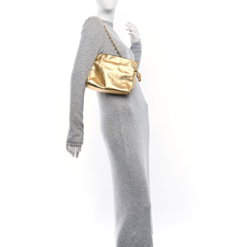 LOEWE Metallic Calfskin Mini Chain Flamenco Knot Clutch Gold