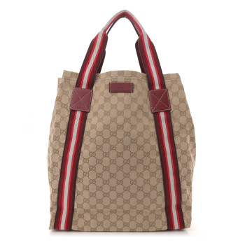 GUCCI GG Monogram Medium Web Handle Vertical Tote Red