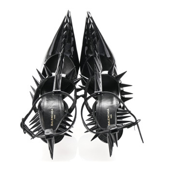 BALENCIAGA Glossy Calfskin Spiked Pumps 36 Black