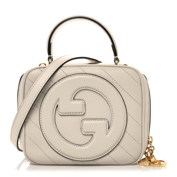 GUCCI Sakai Be Green Calfskin Diagonal Stitched Blondie Top Handle Bag Mystic White
