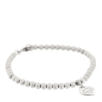 TIFFANY Sterling Silver Enamel 4mm Return To Tiffany Heart Tag Bead Bracelet Pink