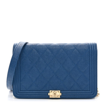 CHANEL Caviar Quilted Boy Wallet On Chain WOC Blue
