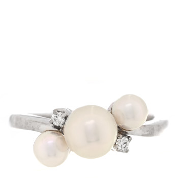 MIKIMOTO 18K White Gold Diamond Akoya Cultured Pearl Bubbles Ring 49 4.75