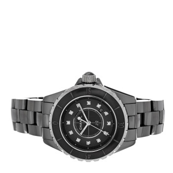 CHANEL Stainless Steel Ceramic Diamond 33mm J12 Quartz Watch Black
