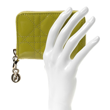 CHRISTIAN DIOR Patent Cannage Small Lady Dior Voyageur Coin Purse Lime