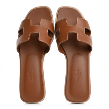 HERMES Box Calfskin Oran Sandals 35 Gold