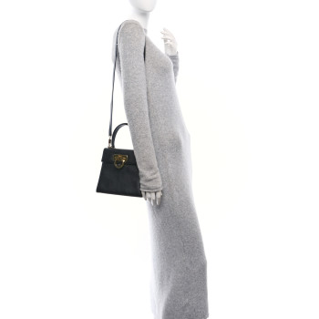 SALVATORE FERRAGAMO Hammered Calfskin Small Iconic Top Handle Bag Black