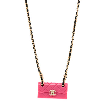 CHANEL Metal Resin Calfskin Quilted CC Turnlock Chain Bag Necklace Gold Pink Gold Pink