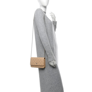 CHANEL Caviar Quilted Wallet On Chain WOC Beige