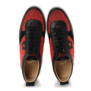 CHRISTIAN LOUBOUTIN Calfskin Printed Mens Happyrui Techno Flat Sneakers 45 Black Smoothie