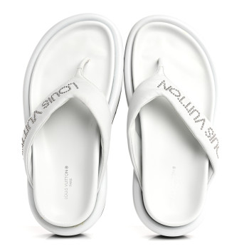 LOUIS VUITTON Calfskin Logo Studded Pillow Flat Thong Sandals 35 White